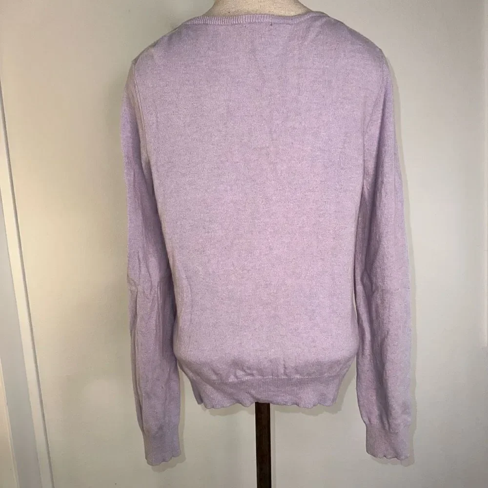 Talbots Womens Lambswool Angora Blend Purple Argyle Sweater Cardigan Cozy Chic‎